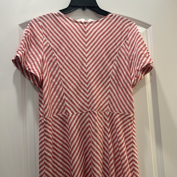 Soft red and cream striped dress. A line bodice. V neck. Size 8. Ankle length. - Picture 5 of 5